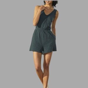 NWT UpWest Dark Gray Knit Tank Romper V-Neck Pull On XS